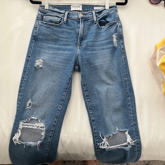 FRAME Le Nouveau Distressed Straight Jean | Size 28 | Blue (Sackett) - Picture 7 of 12